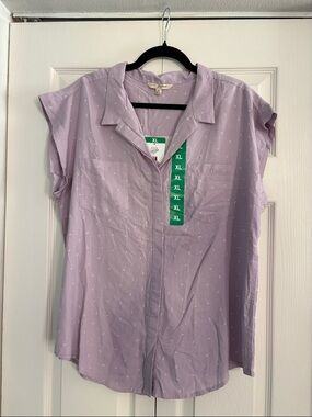 JACHS Girlfriend Lavender Notch-Collar Button Front Blouse